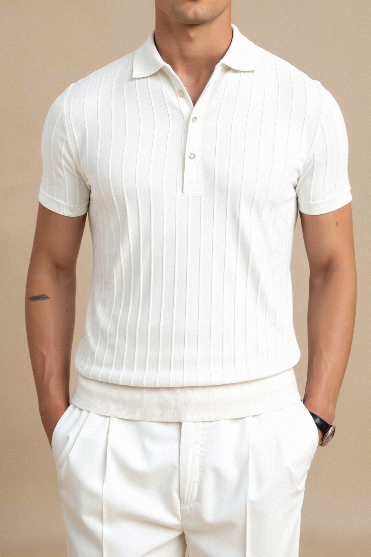 Vertical Streifend Button up Polo