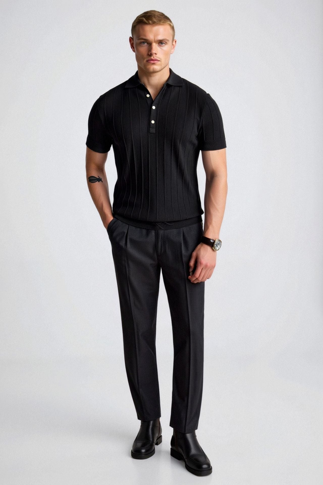 Vertical Streifend Button up Polo