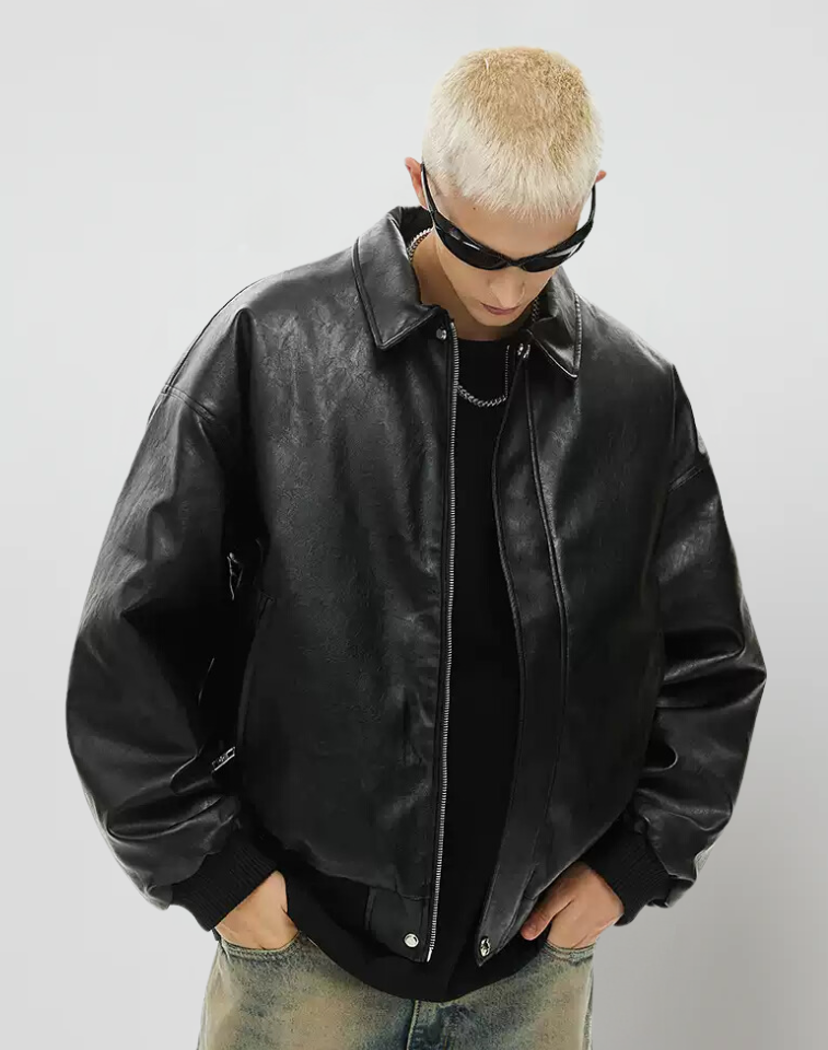 Cross Leather Jacket Black
