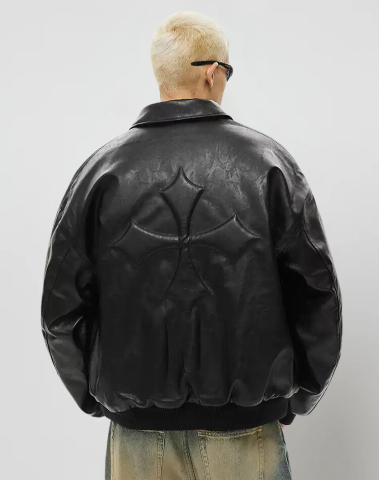 Cross Leather Jacket Black