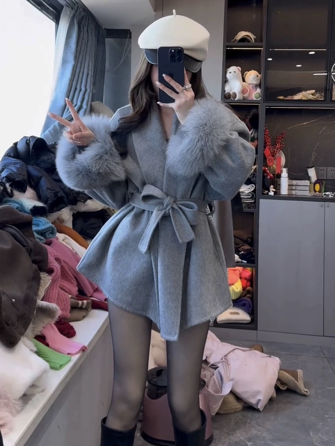 Veste avec manches en fourrure