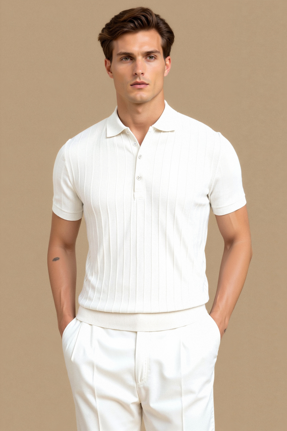 Vertical Streifend Button up Polo