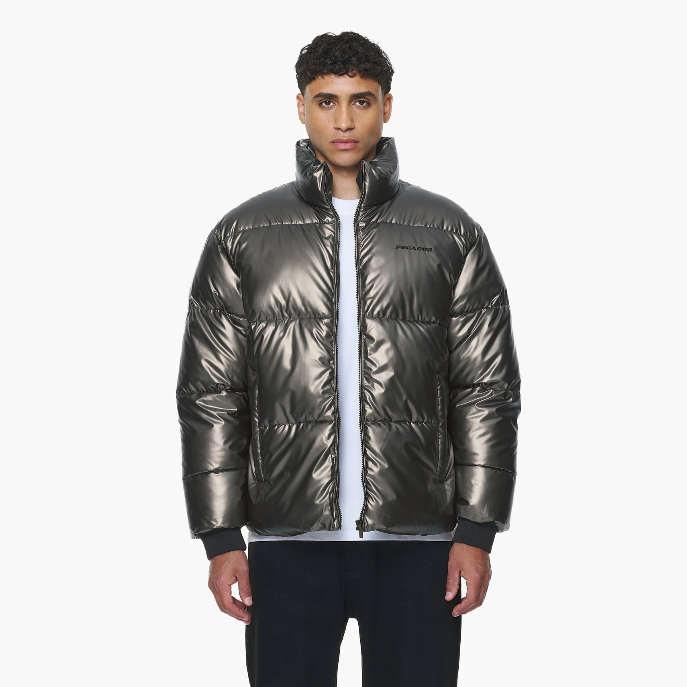 Pegador Solin Glossy Puffer Jacket Dark Chrome