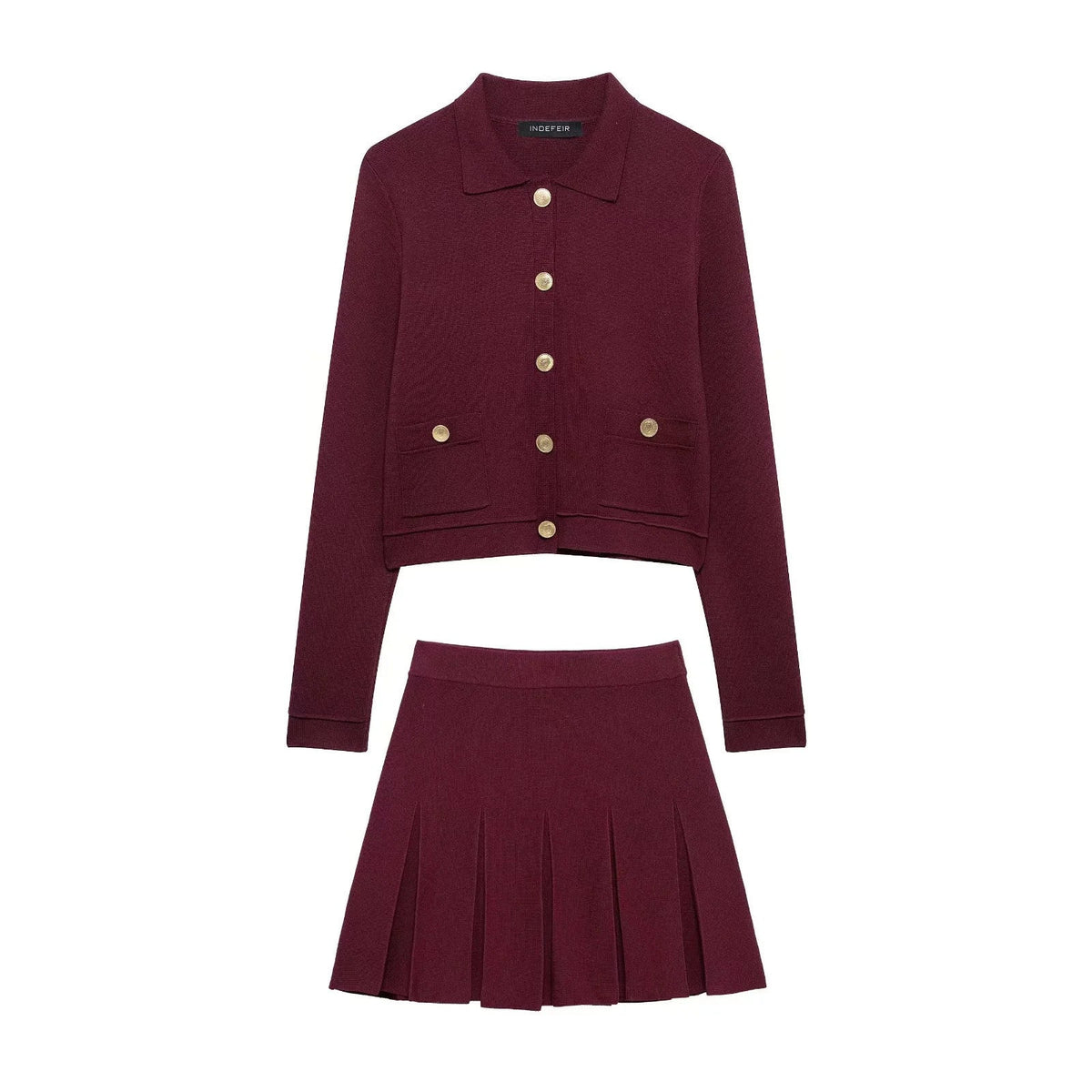 Élégant cardigan en tricot rouge en deux pièces