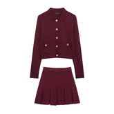Eleganter roter Strick-Zweiteiler Cardigan