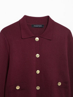 Eleganter roter Strick-Zweiteiler Cardigan