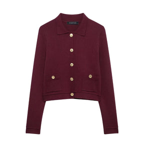Eleganter roter Strick-Zweiteiler Cardigan