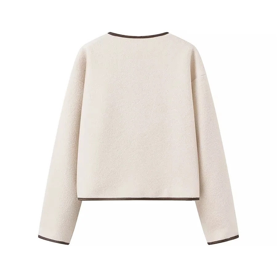 Wolljacke Beige mit Schleife