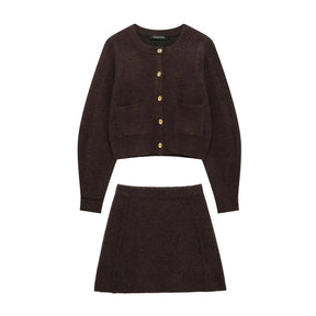 Cardigan avec jupe marron